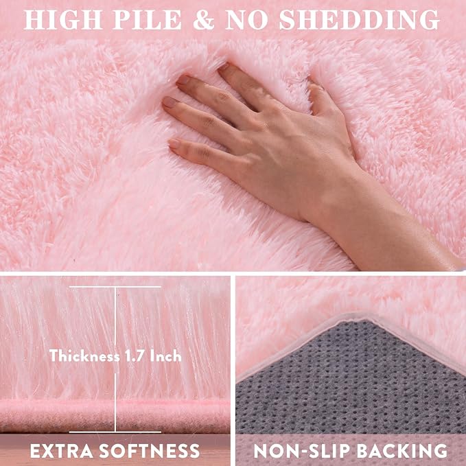 Pink Rugs for Bedroom Girls, 4x6 Fluffy Area Rug for Living Room, Soft Shag - Image 5