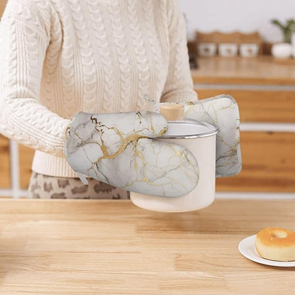 Oven Mitts and Pot Holders Marble Gray Gold White Silicone Kitchen Accessories - Image 7