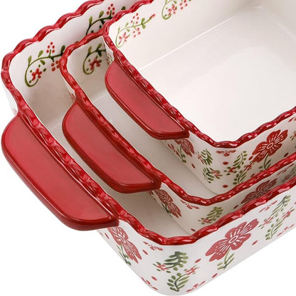 Coloch 3 Pack Ceramic Baking Dishes, Rectangular Bakeware Set Hand-painted - Image 3