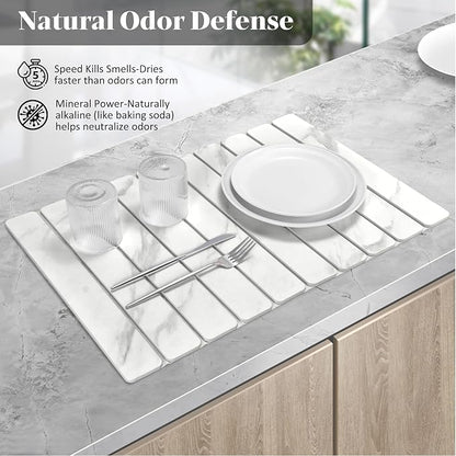 Stone Dish Drying Mats for Kitchen Counter, Collapsible Quick Drying Dish Mats - Image 3