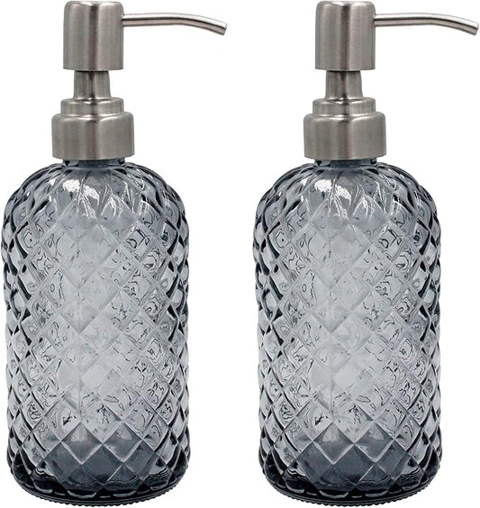 16 oz Diamond Pattern Glass Soap Dispenser, Kitchen and Bathroom Refillable by SDlumeiy