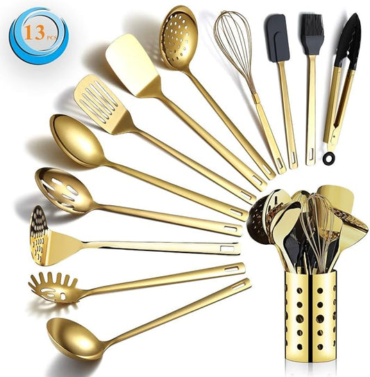 Gold Cooking Utensils Set, Berglander Stainless Steel 13 Pieces Kitchen by Berglander