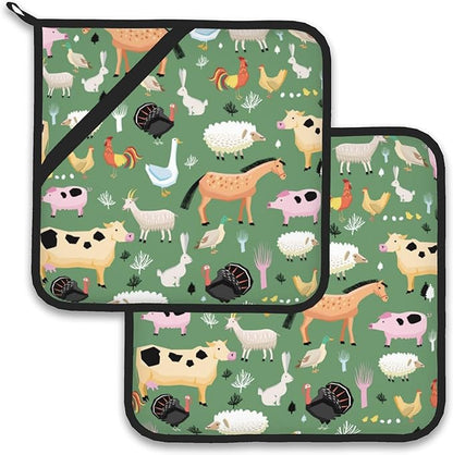 Funny Farm Animals Horse Cow Pot Holder Set of 2, Heat Resistant Potholders by Larkverk