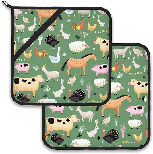 Funny Farm Animals Horse Cow Pot Holder Set of 2, Heat Resistant Potholders by Larkverk