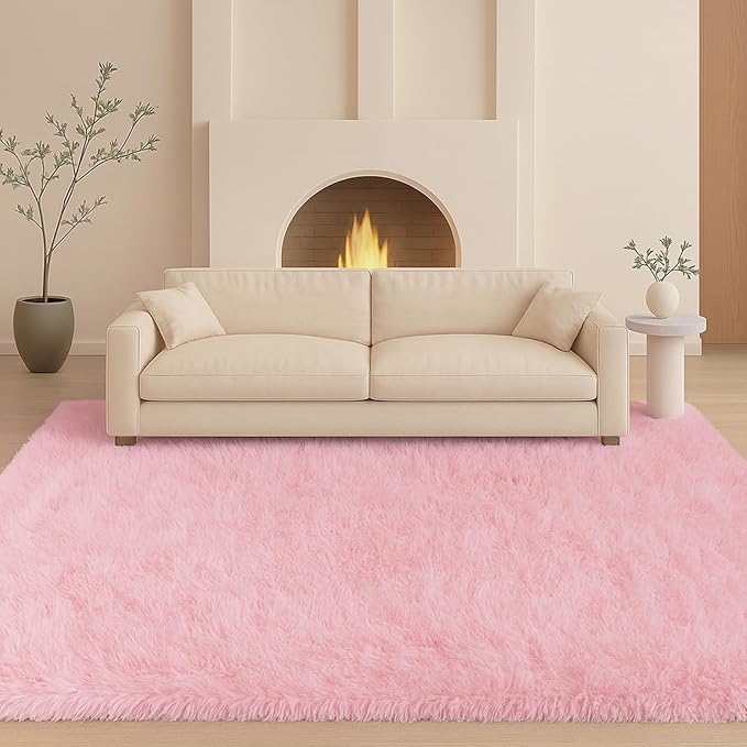 8x10 Area Rugs Living Room, Cute Pink Rug Large Plush Fluffy Bedroom Carpet - Image 8