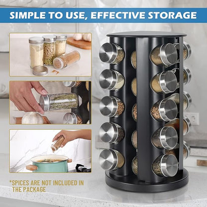 Tianifa Black Countertop Revolving Spice Rack, Empty 20-Jars Rotating Spice - Image 5