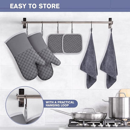 6 Pcs Oven Mitts and Pot Holders, 500℉ Heat Resistant Oven Mitts - Image 6