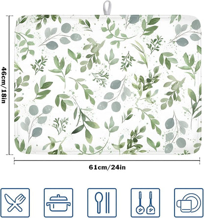 Spring Summer Sage Green Leaves Dish Drying Mat 18 x 24 Inch Spring Eucalyptus - Image 2