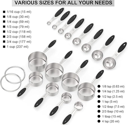 Measuring Cups & Spoons Set of 16, Wildone Stainless Steel Measuring Cups and - Image 2