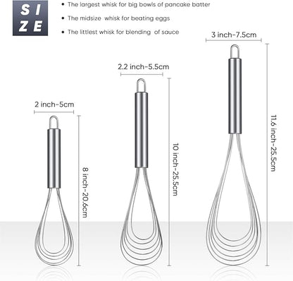 Patelai 3 Pieces Stainless Steel Kitchen Flat Whisk Set Stainless Steel Flat - Image 2