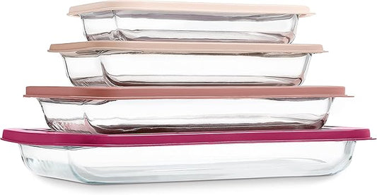 COOK WITH COLOR 8-Piece Deep Glass Baking Dish Set with Plastic Lids – by CookwithColor