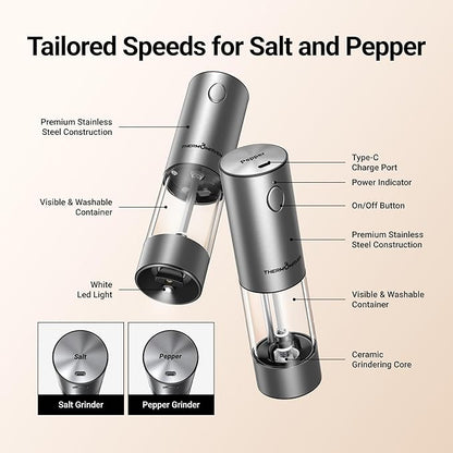 ThermoMaven Electric Salt and Pepper Grinder Set, 110ml Larger Rechargeable - Image 6