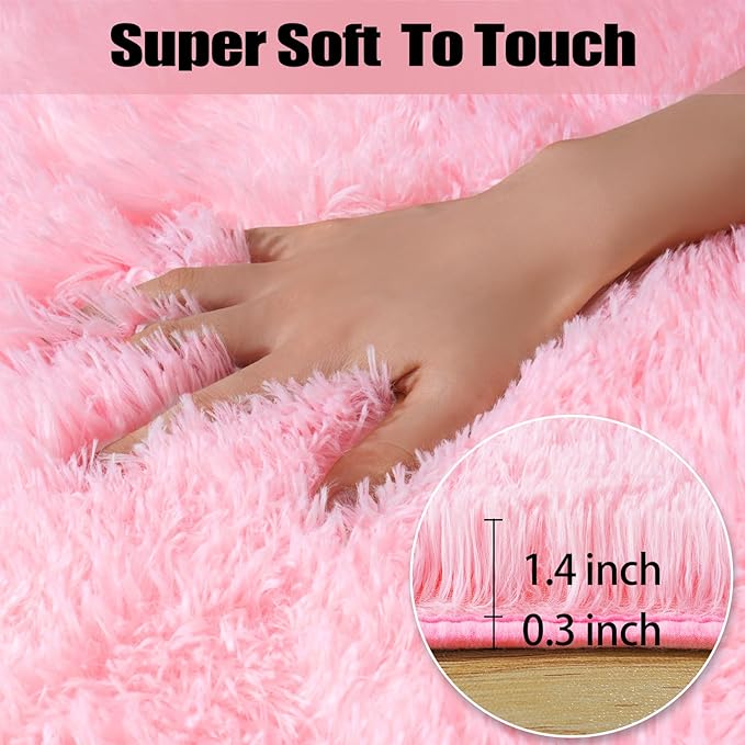 qulint 5x7 Pink Rugs for Bedroom Girls, Large Fluffy Carpet for Living Room - Image 2