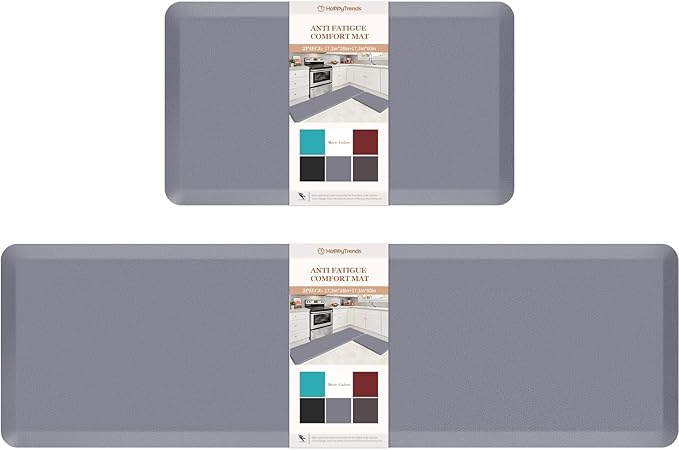 HappyTrends Kitchen Mat, 17.3"x28"+17.3"x60" Grey, Cushioned Comfort by HappyTrends