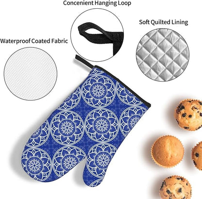 Chinoiserie Blue and White Floral Oven Mitts and Pot Holders Sets of 3 - Image 6