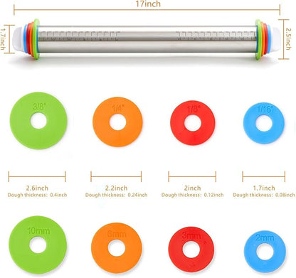 Rolling Pin with Thickness Rings, Fulimax 17" Adjustable Stainless Steel - Image 4