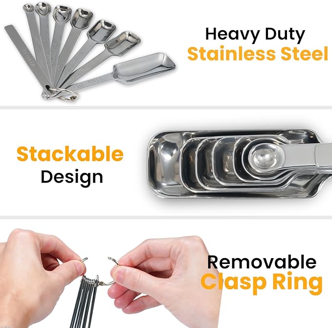 Stainless Steel Measuring Spoons Set of 13, Includes 7 Rectangular Measuring - Image 2