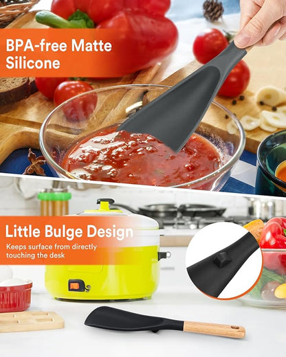 Cooking Spoon for Nonstick Cookwares, Wood Handle Spoon for Mixing, and Scrape - Image 5