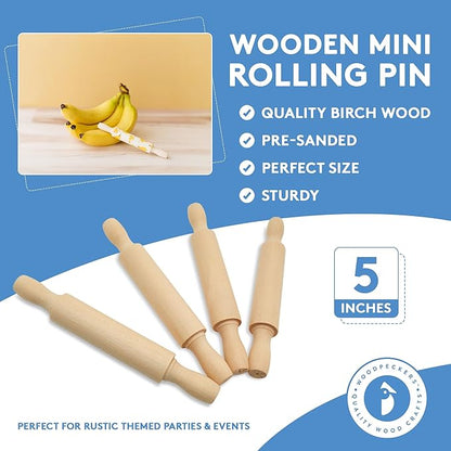 Wooden Mini Rolling Pin, 5 Inches Long, Crafting and Imaginative Play, by - Image 3