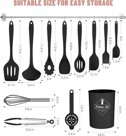 Pranski Kitchen Utensils Set-12 Pieces Silicone Cooking Utensils Set Dishwasher - Image 2