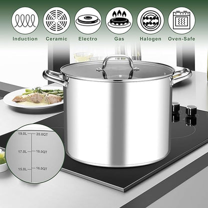 Leonyo 20QT Stock Pot, 18/10 Stainless Steel Soup Pot - Image 3