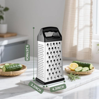 Cheese Grater, 9 IN Size 4-Sided Stainless Steel Grater, Food Shredder - Image 2