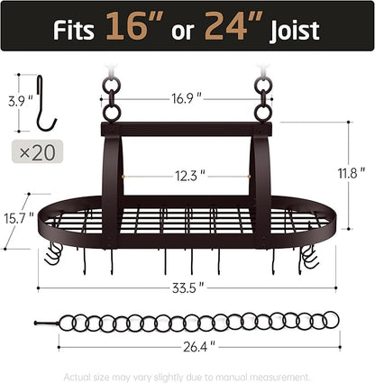 KES 34 Inch Oiled Bronze Hanging Pot Rack, Heavy Duty Oval Pot and Pan Hanging - Image 7