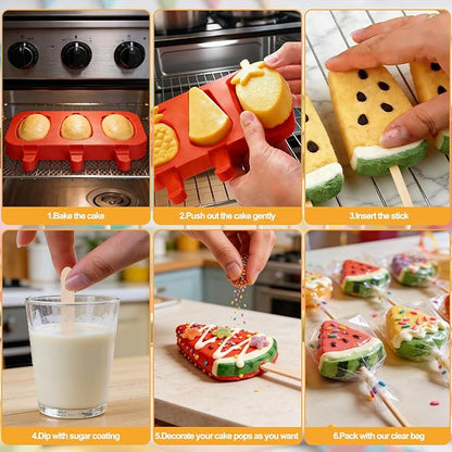 Juome Cake Pop Mold Kit, 6 Cavities Fruit Shape Cakesicle Molds Silicone - Image 5
