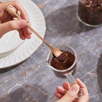 Rose Gold Tulip/Rose Handle 12-Pcs Mini Coffee Spoons Set - Image 9