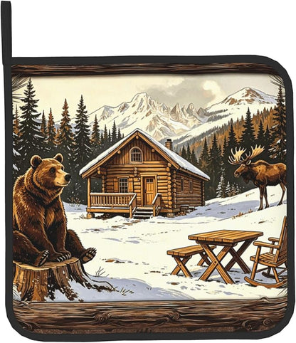 Vintage Oven Mitts and Pot Holders Sets Rustic Cabin Kitchen Gloves Bear Hot - Image 9