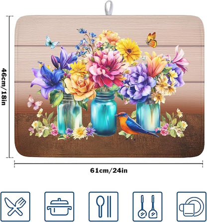 Spring Colorful Flowers Dish Drying Mat - Image 2