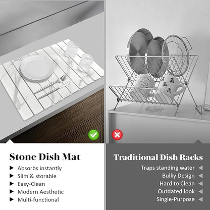 Stone Dish Drying Mats for Kitchen Counter, Collapsible Quick Drying Dish Mats - Image 6