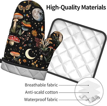 Cute Mushroom Oven Mitts and Pot Holders Sets of 3, Heat Resistant Black Hot - Image 9