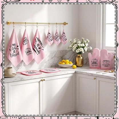 Bencailor 12 Pcs Farmhouse Kitchen Decorations Sets 8 Pink Black Kitchen Dish - Image 7