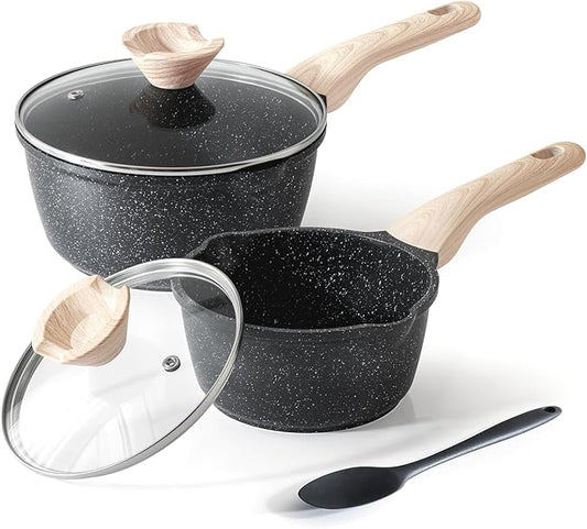 Kordisen Sauce Pan Set with Lid, 1.5Qt & 2.5 Qt Nonstick Cooking Pots with Pour by Kordisen