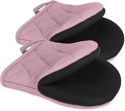 Short Oven Mitts, Heat Resistant 500°F, Silicone Grip Kitchen Gloves, Non-Slip by GOLDMEET