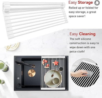 MERRYBOX Roll Up Dish Drying Rack, Silicone Wrapped Over The Sink Dish Rack - Image 3