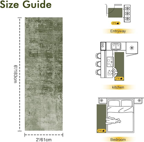 2x6 Ft Washable Runner Rug, Non-Slip Low Pile Hallway Kitchen Area Rug - Image 2