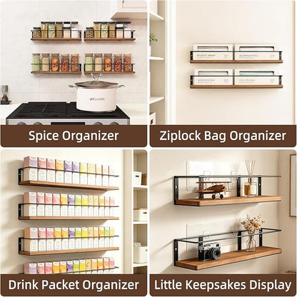 Spice Rack Self-Adhesive or drilling, Rustic Style Hanging Spice Rack, Spice - Image 8