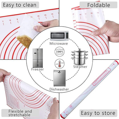 Rolling Pin and Silicone Baking Pastry Mat Set, Stainless Steel Dough Roller - Image 5