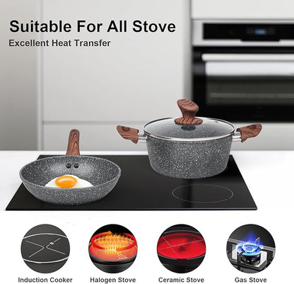M MELENTA Granite Pots and Pans Set Non Stick, 11 Piece Die-Cast Induction - Image 5