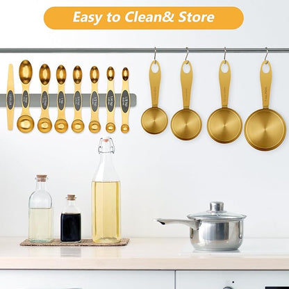 GuDoQi Gold Magnetic Measuring Spoons and Cups Set of 12, 8 Dual Sided Magnetic - Image 3