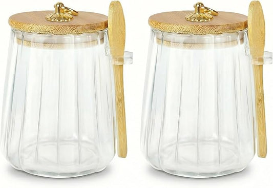 2 Pack Sugar Jar with Lid and Spoon, 24oz Large Glass Spice Jars by Holoith