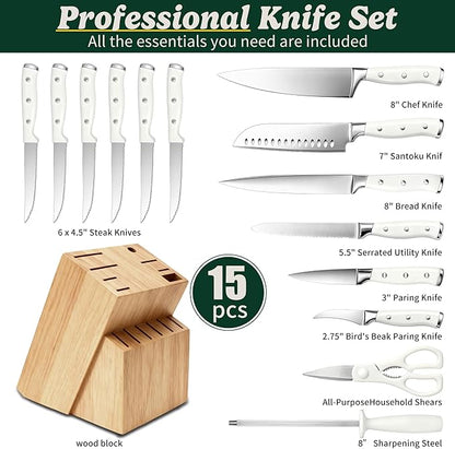 Knife Set, 15 Piece Premium Chef High Carbon Stainless Steel Kitchen Knife - Image 4