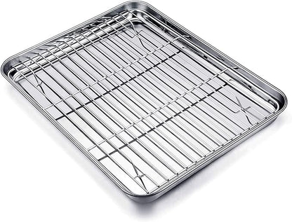 TeamFar Baking Tray and Rack Set, Stainless Steel Baking Pan Cookie Sheet by TeamFar