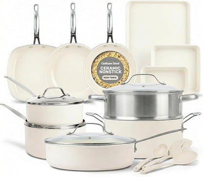 GOTHAM STEEL 20 Pc Ceramic Cookware Set Nonstick, Ceramic Pots and Pans Set Non by GothamSteel
