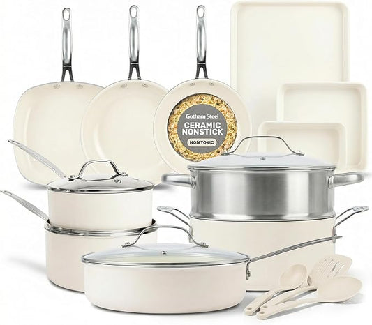 GOTHAM STEEL 20 Pc Ceramic Cookware Set Nonstick, Ceramic Pots and Pans Set Non by GothamSteel