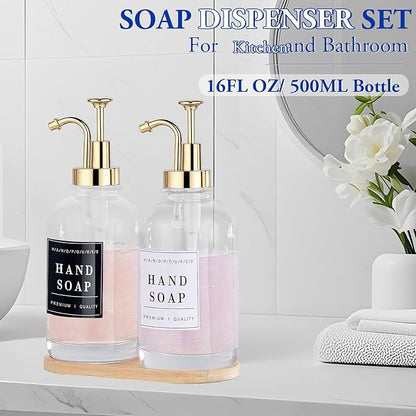 Glass Soap Dispenser with Pump, Countertop Soap and Lotion Dispenser Set of 2 - Image 2