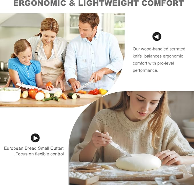 2-Pack Bread Knife & Bread Lame Set: 8" Premium Stainless Steel Serrated Knives Blade with Wood Handle for Homemade Bread, Sourdough Tomato, Bagel + Dough Scoring Tool for Razor Sharp Carving