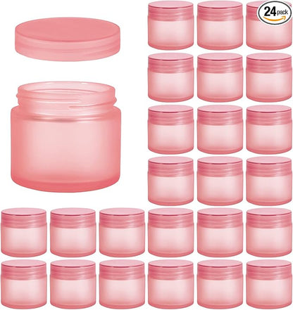 2oz Glass Jars 24 Pack, Hoa Kinh Mini Round Pink Frosted Glass Jars by HoaKinh